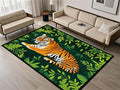 Tiger Rugs，5x6ft,Tiger and Green Leaf Print Rug for Living Room，A Colorful and Artistic Tiger Rug, Perfect for A Children's Play Area，Machine Washable Non-Slip Carpet Suitable for Bedroom and Study