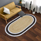 Jute Oval Rug 4x8 Kilim Rug Natural Oval Thick 0.27" Solid Design Black Beige Hand Braided Jute Flatweave Mat Handmade Boho Indoor Outdoor Rugs for Bedroom Living Room Dining Room