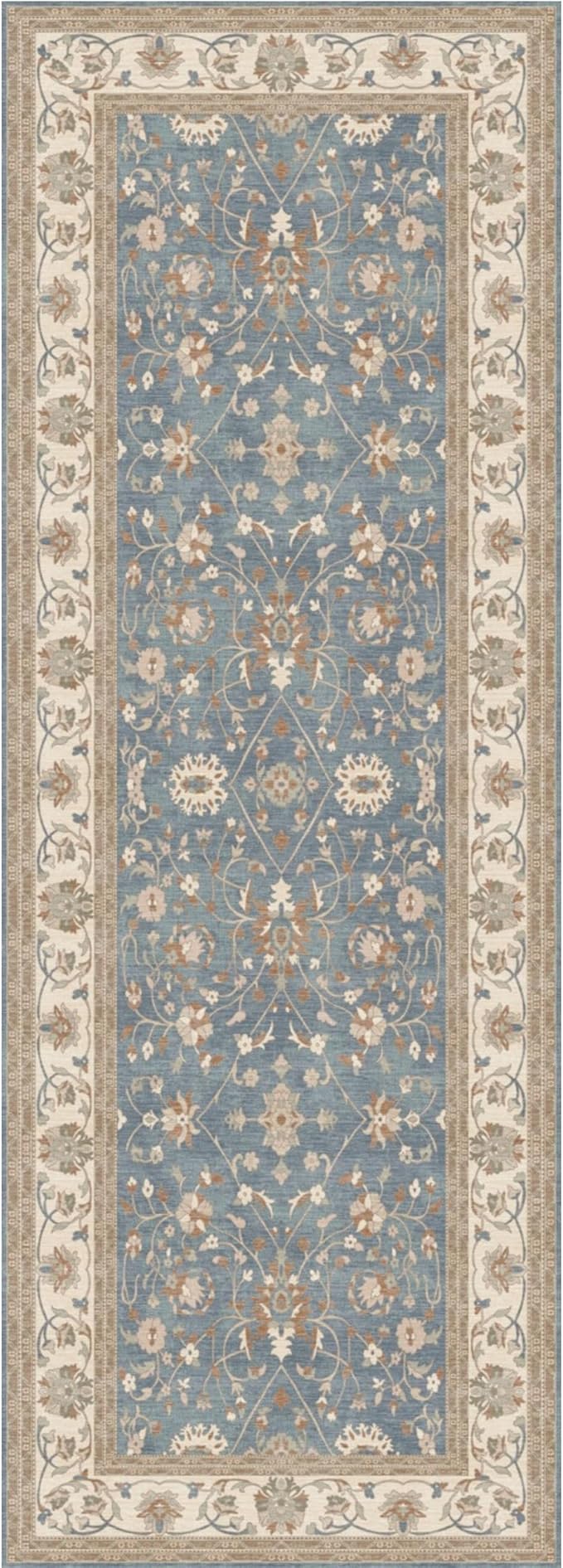 Kuden 2'6"x7' Runner Rug, Machine Washable Area Rug with Non-Slip Backing, Vintage Style, Soft, Easy Clean, Low Pile Rug for Hallway, Entryway, Kitchen, Bedroom