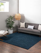Unique Loom Solid Shag Collection Area Rug (3' 3" Square, Sapphire Blue/ Navy Blue)