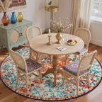 Lahome Washable Round Rugs 5'3"ft, Bohemian Orange Circle Rugs for Living Room, Entryway Round Area Rug, Floral Medallion Soft Non Slip Nursery Carpet for Bedroom Dining Coffee Table