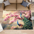 Peacock Magnolia Rug Large - 5x7 Rug, Pink Magnolia Washable Rugs for Living Room, Classic Carpet, Peafowl Non-Slip Area Rugs for Bedroom, Aesthetics Carpet - Peafowl Home Decor & Gifts