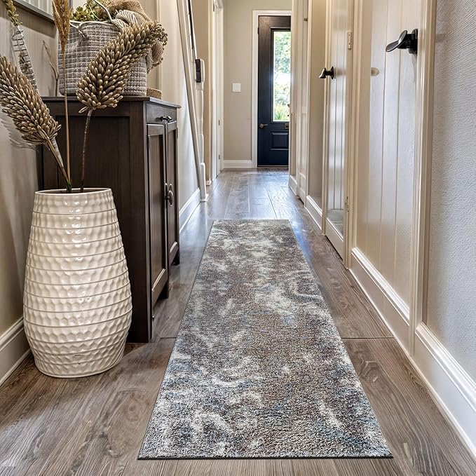 Rugshop Abstract Marble Shag Runner Rug Blue 2' 3" x 8' Perfect for Hallways, Kitchens, or Behind The Sofa