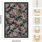 2x3 Machine Washable Area Rug for Entryway, Black Vintage Boho Floral Rug Non-Slip Low Pile Soft Faux Wool Small Carpet, Kids and Pets Friendly for Bedroom Kitchen Hallway Bedside Home Decor Rug