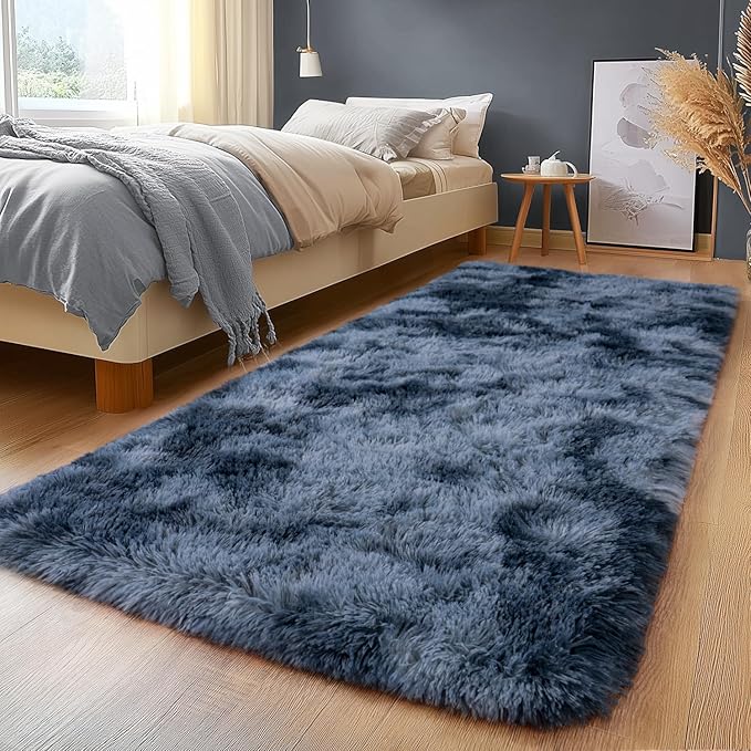 Upgrade Non-Slip Plush Rugs for Living Room, Soft Shaggy Carpets for Living Room, Fuzzy Rugs for Kids' Room, Perfect Decor for Modern Home New Blue Grey 2x6Feet
