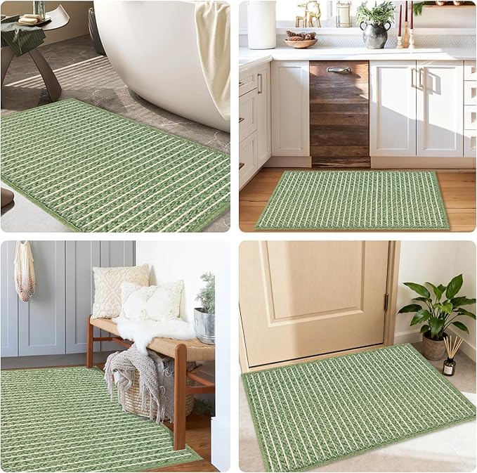 Braided Bath Mat,Boho Small Bathroom Rugs Non Slip Washable Super Absorbent Quick Dry Farmhouse Bathroom,Bedroom Decor,17"x24"Sage Green