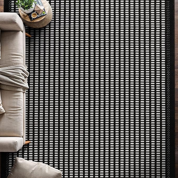 Beverly Rug Micro Loop Area Rug Black/White 6x9 Geometric Modern Luxury Zebra Durable Soft Indoor Rugs for Living Dining Room Office Stain Resistant Non Shedding Casual Indoor Carpet 6 x 9