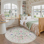 Wonnitar Floral Washable Round Rugs 6ft, Purple Circle Rugs for Bedroom Girls Dorm, Ultra-Thin Non Slip Boho Carpet for Nursery Girls Room Decor Living Room Playroom, Light Purple/Pink