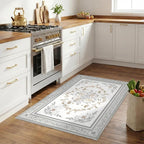 SOULFUL Medium Pile 2x3 Entryway Rug - Cozy Soft Underfoot Small Area Rug - Light Taupe Boho Floral - Washable Non-Slip - Perfect for Hallway Kitchen Bedroom Bathroom Indoor Entrance