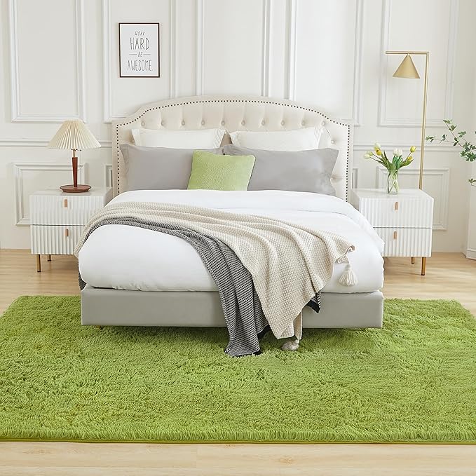 Andency Olive Green Soft Area Rugs for Living Room Bedroom, 5x8 Fluffy Shaggy Bedside Rug, Non-Slip Large Shag Fuzzy Plush Carpets for Bedroom Kids Dorm Nursery Home Decor Aesthetic