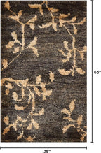 Rug Source Modern Collection Size 3x5 Abstract Area Rug, Hand-Knotted/Hand-Woven Black Floral/Nature Print Rug, Oriental Jute Carpet for Foyer, Entryway, Hallway