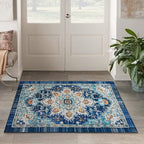 Easy-Going Area Rug 4x6 Washable Boho Rugs for Living Room Non-Slip Bedroom Rug Low Pile Lightweight Tangerine Vintage Throw Rug for Dining Room Kitchen Home Office Carpet, Floral Aqua Yellow