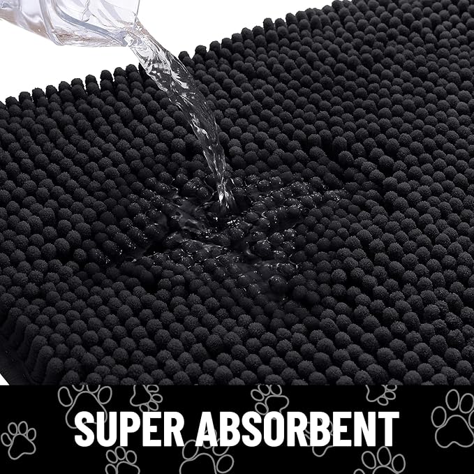 Smiry Dog Door Mat for Muddy Paws, Absorbent Dirt Trapper Non Slip Quick Dry Washable Chenille Mat for Mud Dogs, Entry Rug for Indoor and Outdoor (47x32 Inches, Black and White)