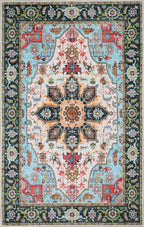 WILLSUN Washable Area Rugs, 4x6 Non-Slip Boho Large Area Rugs for Living Room, Bedroom, Machine Washable Vintage Rug, Indoor Floral Print Carpet for Home Decor, Kid & Pet Friendly Mat