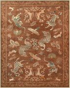 Moynesa Orange 8x10 Living Room Rugs, Vintage Peacock Floral Washable Area Rugs for Bedroom Dining Room Office Study, Low Pile Soft Non-Slip Easy Care Carpets for Fall Winter Home Decor