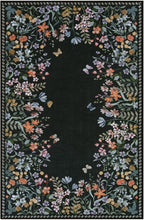 Wonnitar Washable 6x9 Area Rugs, Floral Print Large Living Room Rug, Non-Slip Soft Black Rugs for Bedroom, Ultra-Thin Vintage Botanical Rugs Carpet for Dining Room Guest Room (Black,6'x9')