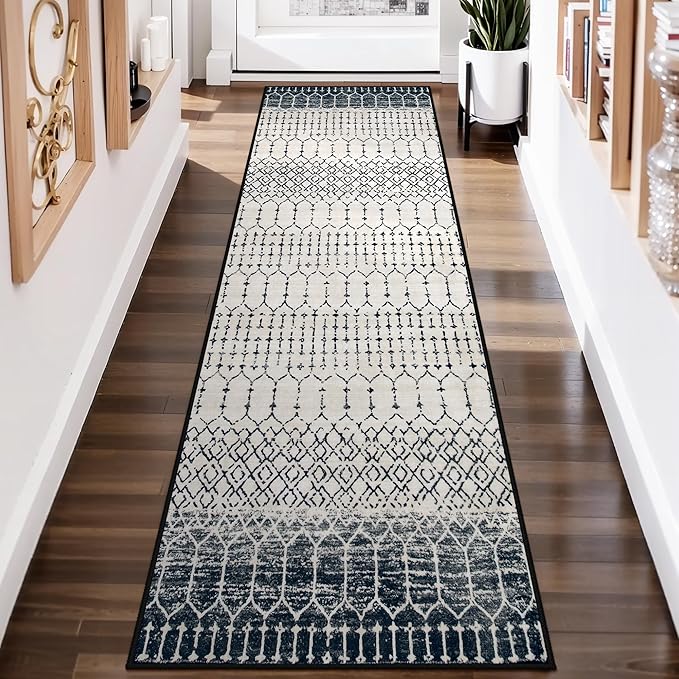 Lahome Moroccan Washable Runner Rug 2x6, Black Stain Resistant Non-Slip Kitchen Rug Runner, Ultra-Thin Geometric Print Distressed Floor Carpet for Entryway Laundry Bedroom
