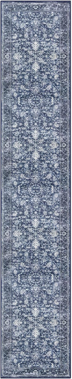 KILOCOCO Runner for Hallway 3x14 Runner Rug Printed Vintage Floral Washable Rug Kitchen Runners Soft Non-Slip Low Pile Hallway Runners Laundry Room Distressed Boho Rugs, Blue