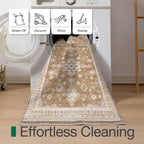 LUMI Indoor Thin Door Mat, 32x47 Washable Small Inside Doormat, Non Slip Low Pile Oriental Floor Carpet, Vintage Distressed Area Rug for Front Door,Entrance,Bedroom, Amber