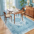 3x5 Area Rug for Bedroom, Machine Washable Rugs with Non-Slip Backing for Living Room, Soft Vintage Carpet Kitchen Laundry Kids Room Decor, Celestial Blue