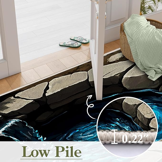 3D Well Waterfall Bedroom Carpet, 3x4ft, Visual Illusion Deep Hole Entrance Rug, Huge Stone Cracks Non-Slip Rugs, Cozy Breathable with Non Slip Backing Mat for Indoor Bedside