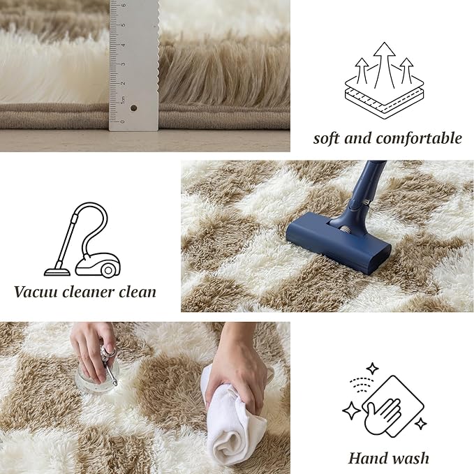 8x10 Area Rugs for Living Room Bedroom, Soft Fluffy Shaggy Bedside Rug, Indoor Floor Carpet for Kids Playroom, Dorms, Nursery Rooms, Home Decor (Camel & White 8'x10')