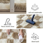 5x7 Area Rugs for Living Room Bedroom, Soft Fluffy Shaggy Bedside Rug, Indoor Floor Carpet for Kids Playroom, Dorms, Nursery Rooms, Home Decor (Camel & White 5'x7')
