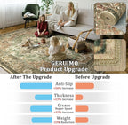 8x10 Machine Washable Area Rug for Living Room, Brown Green Boho Vintage Floral Rug Large Non-Slip Low Pile Soft Faux Wool Carpet, Kids and Pets Friendly for Bedroom Dining Room Farmhouse Decor Rug