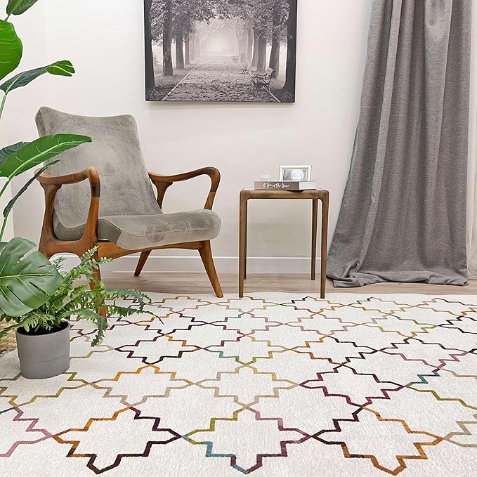 Alfa Rich 4x6 Moroccan White Washable Area Rugs for Living Room Bedroom Kitchen Decor Cotton Rug