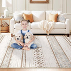 BESTSWEETIE 8x10 Area Rugs for Living Room Washable Moroccan Farmhouse Neutral Geometric Low Pile Non-Slip Soft Print Pattern Rug for Bedroom Kitchen Dining Room Entryway Cream/Brown/Pink