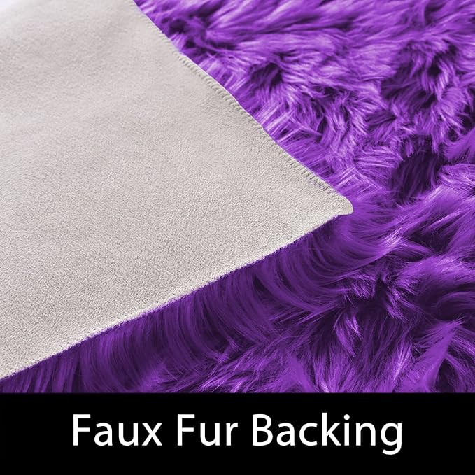 Latepis Purple Faux Sheepskin Large 6x9 Area Rugs for Living Room Throw Rugs for Bedroom Washable Fur Rug Fluffy Shag Boho Rug Home Decor Rectangle