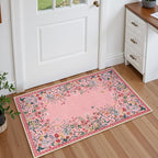 Lahome Boho Floral 2x3 Small Pink Rugs for Bedroom Washable Bathroom Rugs,Boho Floral Door Mat Indoor Entrance,Soft Non-Slip Indoor Carpet Throw Rug for Bedside Entryway Laundry(Pink,2x3)