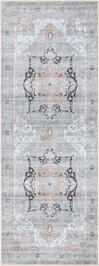 Bloom Rugs Washable Non-Slip 12 ft Runner - Gray/Coral Pink Traditional Runner for Entryway, Hallway, Bathroom, and Kitchen - Exact Size: 2.5' x 12'