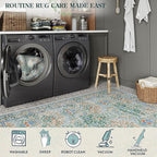 Lahome Floral Washable Rugs 8x10, Soft Green 8x10 Area Rugs for Living Room Bedroom, Boho Non-Slip Forest Stain Resistance Large Throw Carpet for Farmhouse Dining Room Office, Green