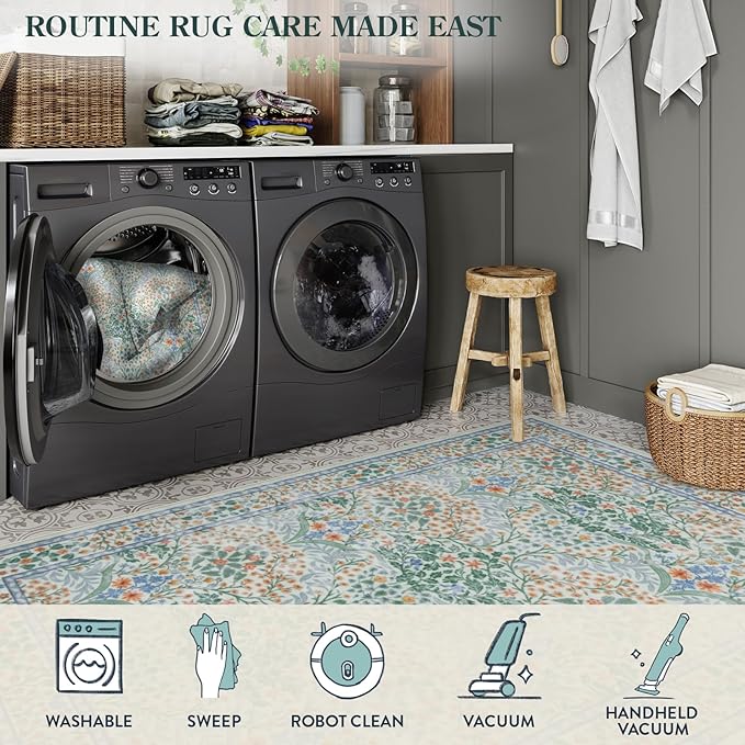 Lahome Floral Washable Rugs for Entryway, 2x3 Kitchen Rugs Non Slip Boho Soft Door Mat Indoor Entrance, Ultra-Thin Easy Clean Forest Design Small Throw Carpet for Bedroom Bathroom, Green