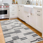 ReaLife Rugs Machine Washable Area Rug Runner - Living Room Bedroom Bathroom Kitchen Entryway Office -Non-Slip Baking Low Pile Stain Resistant Premium - Modern Geometric - Loki-Beige & Black 2'6" x 8'