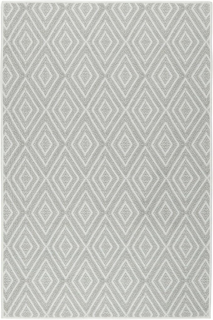Dash and Albert Diamond Machine Washable Area Rug - 2' x 3' Platinum/White - Diamond Accent Rug - Anti-Slip Backing, Lightweight, Machine Washable, High Traffic Areas Kitchen, Mudroom, Laundry Room