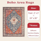 SERISSA Boho Rugs for Entryway, 2x3 Tribal Entryway Rug Non-Slip Washable Small Area Rug, Ultra Soft Oriental Vintage Low-Pile Indoor Door Mat Floor Carpet for Entrance Bedroom Kitchen Bathroom