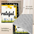 Bee Grateful Rug for Living Room 3x5, Low Pile Non-Slip Backing, Machine Washable Easy Fold Rug for Home, Office, Dorm Room