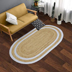 Oval Rug 6x8 Kilim Rug Natural Oval Jute Thick 0.27" Solid Design Beige White Hand Braided Jute Flatweave Mat Handmade Boho Indoor Outdoor Rugs for Bedroom Living Room Dining Room