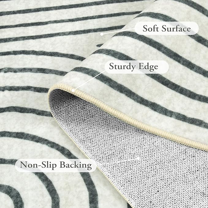 Lahome Abstract Bedroom Rug, Soft 4x6 Rug Ultra-Thin Washable Area Rugs for Living Room, Modern Black Rug Non-Slip Throw Carpet for Entryway Office Kitchen(4'x6',Black)