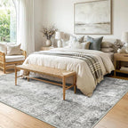 Washable Area Rugs 7'x9' Non-Slip Modern Abstract Soft for Living Room Entryway Bedroom Nursery, Print Pattern, Gray White Grey
