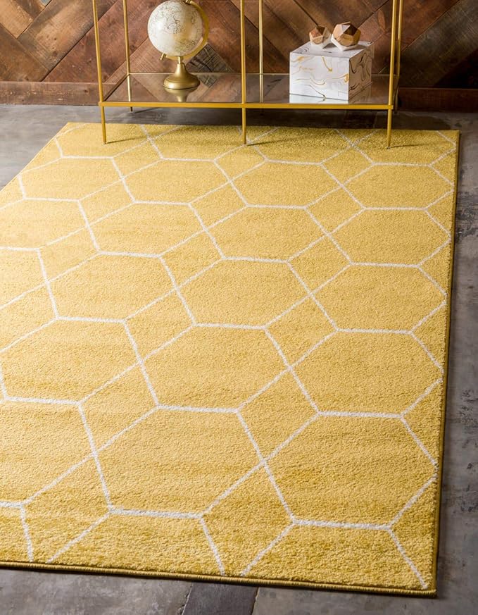 Unique Loom Trellis Frieze Collection Area Rug - Geometric (6' 1" x 9' Rectangle Yellow/Ivory)