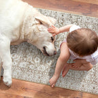 Vintage 4x6 Living Room Washable Rug, Beige Tan White Non-Slip Soft Bedroom Area Rug Thin Printed Faux Wool Floor Super Soft Carpet Throw Rugs for Nursery Playroom Dining Room Indoor Office