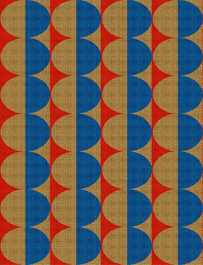 Modern Geometric Area Rug with 3D Layered Double Circle Texture Blue and Brown Red Abstract Minimalist Rugs for Living Room Bedroom Nursery Room Playroom Home Office Washable Indoor Carpet 10x14