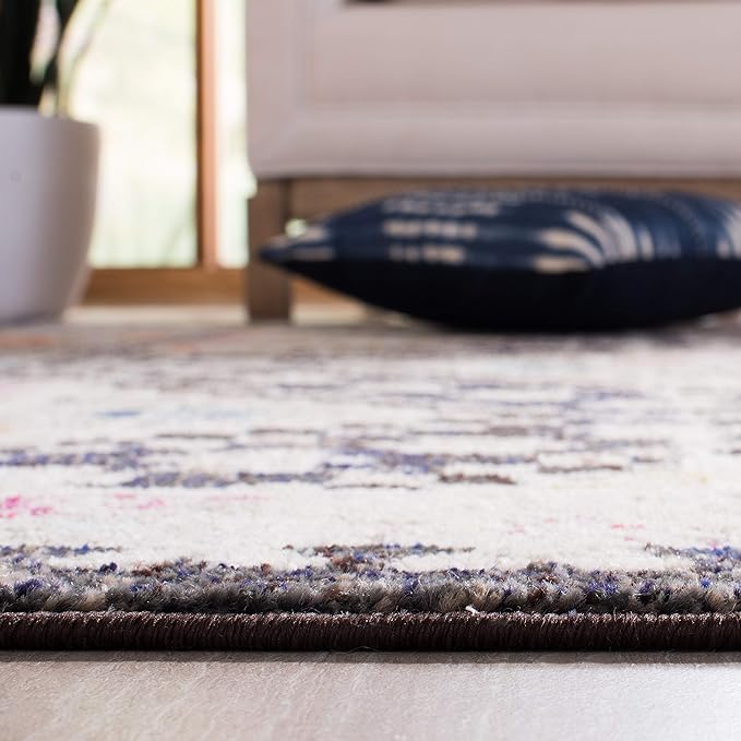 SAFAVIEH Madison Collection Area Rug - 6'7" Round, Black & Yellow, Boho Diamond Distressed Design, Non-Shedding & Easy Care, Ideal for High Traffic Areas in Living Room, Bedroom (MAD418Z)