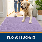 OLANLY Dog Door Mat for Muddy Paws 47x24, Absorbs Moisture and Dirt, Absorbent Non-Slip Washable Doormat, Quick Dry Chenille Mud Mat for Dogs, Entry Indoor Entryway Carpet for Inside Floor, Lavender