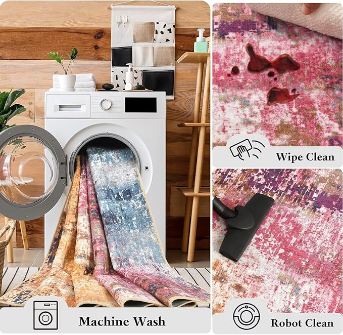 Washable Abstract Rug, 6x9 Modern Area Rugs with Non-Slip Rubber Backed for Living Room, Thin but Soft Contemporary Carpet Kitchen Bedroom Dining Room Decor, Galaxy