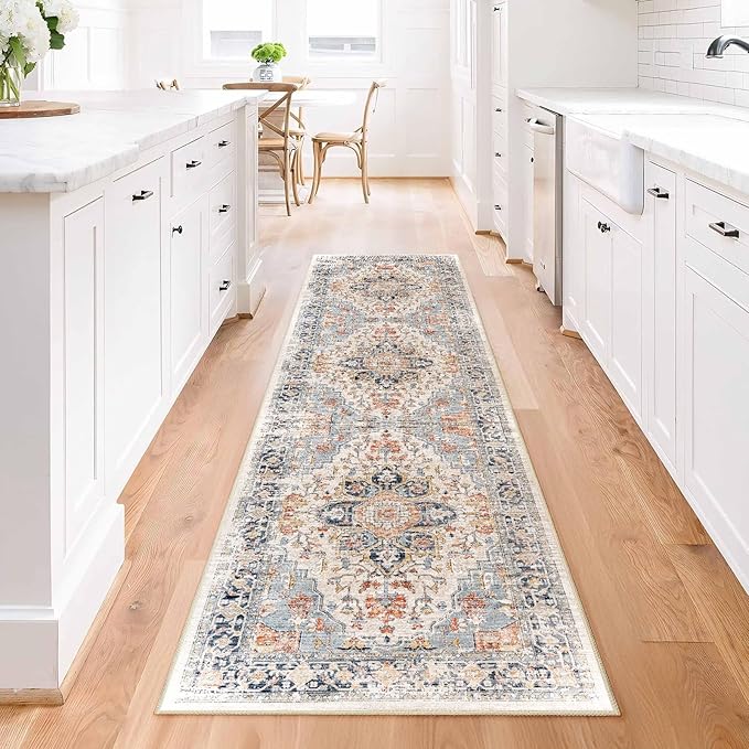 Enkor Runner Rugs for Hallway, 2x8 Washable Soft Non Slip Floor Rugs for Kitchen, Modern Mat for Living Room Bedroom Entryway Orange & Black