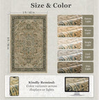 Vintage Distressed 5x8 Area Rugs for Living Room Bedroom, Low Pile Machine Washable Non Slip Dining Room Carpet Rugs for Under Table/Home Office/Kitchen, Printed Multi Brown/Slate Green